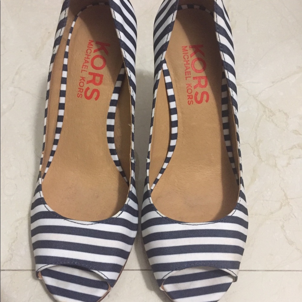 Michael Kors Women's Blue, White Striped Heels